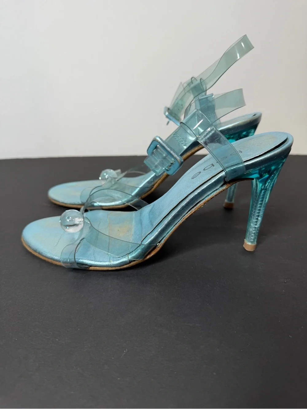bebe Clear Light Blue Strappy Heeled Sandals